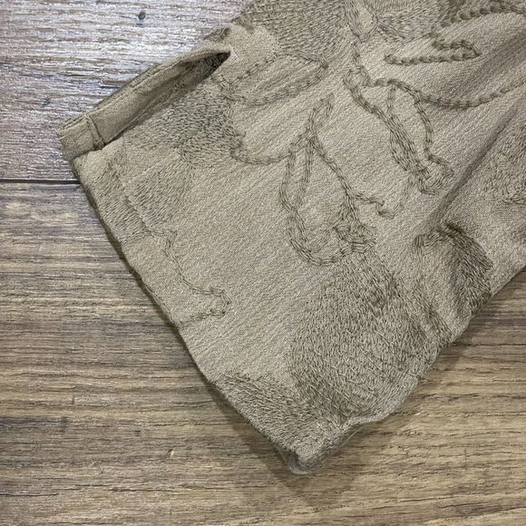 Soft Surroundings Tunic Top Size XS Petite Embroidered Asymmetric Tan 3/4 Sleeve - Picture 4 of 12